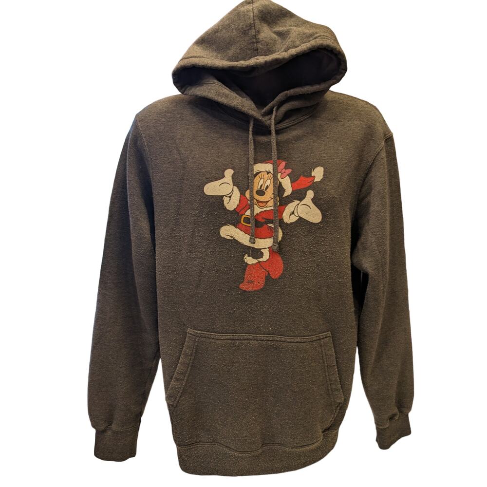 Disney Minnie Mouse Christmas Hoodie Sweatshirt Medium Gray Pullover Pockets - Picture 4 of 8
